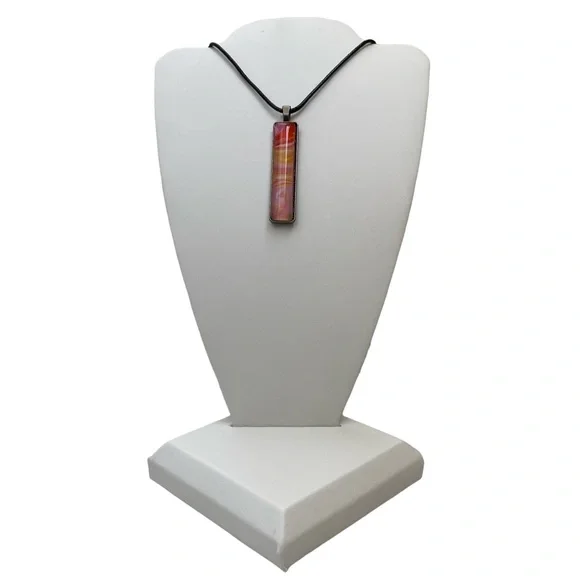 Hand Crafted Necklace Pink Red Yellow Fluid Art Pendant by Svetlana Yeung - Picture 3 of 8